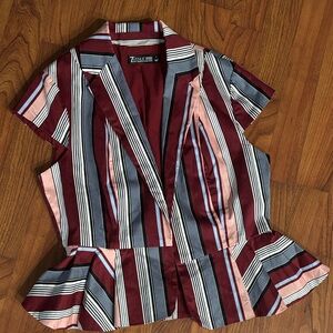 Y2K New York & Company Maroon and Light Pink Striped Women Blazer | Size 4
